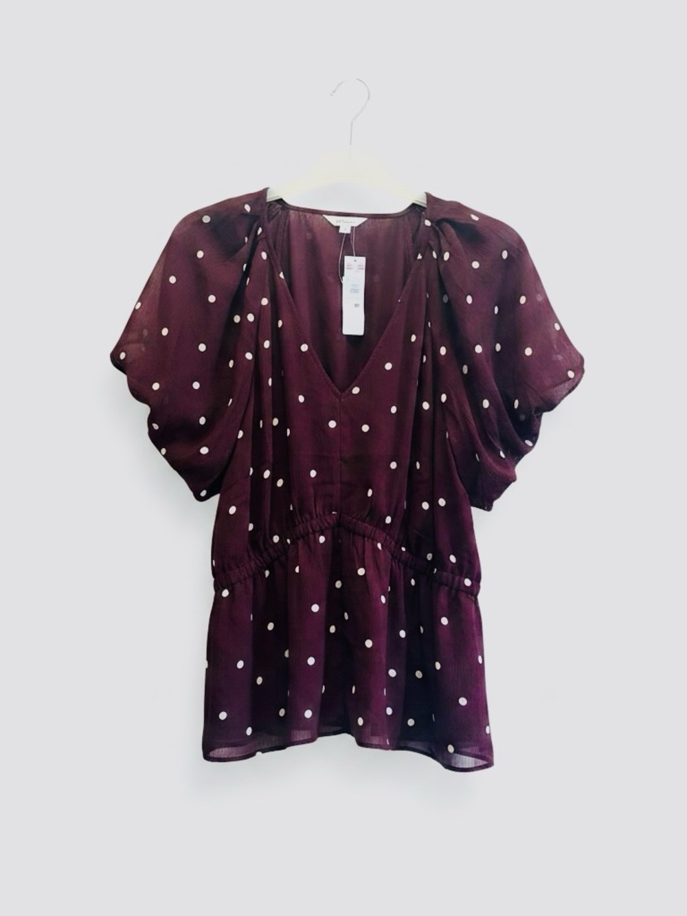 Reitmans Plum Polka Dot Short-Sleeve V-Neck Top - Picture 3 of 4